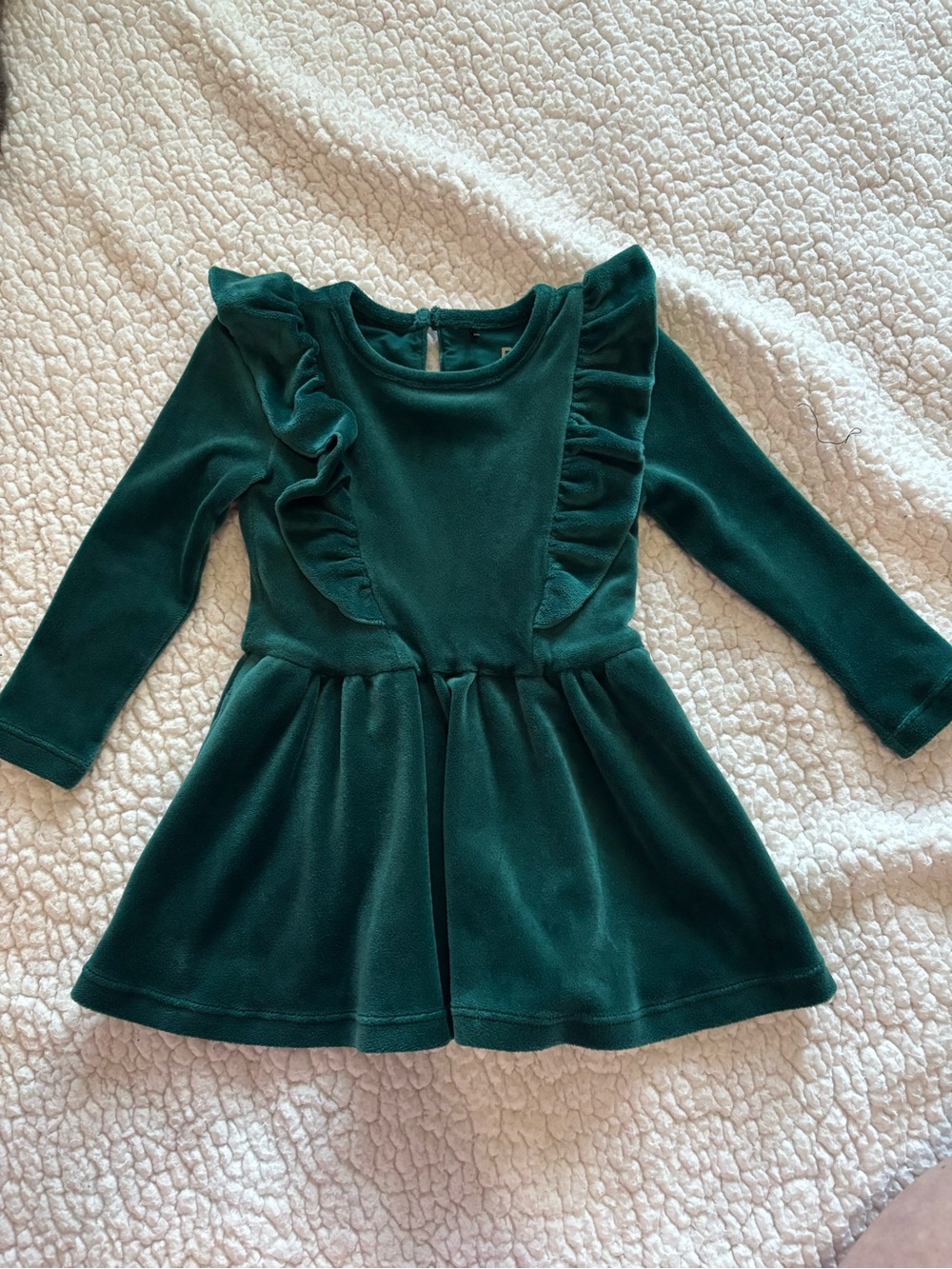 Little Sleepies Emerald Green Ruffle Velvet Dress
